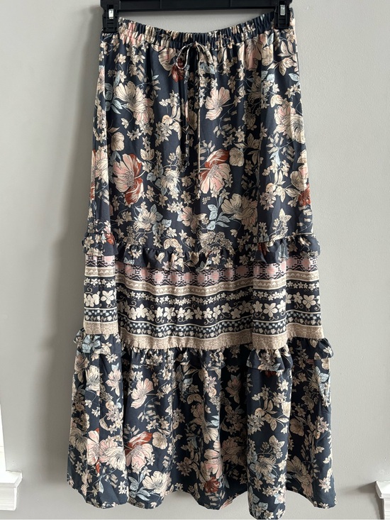 Sienna Sky Dresses & Skirts - Sienna Sky LARGE Navy Floral Tiered Maxi Skirt Boho Cottagecore Prairie